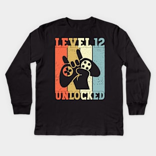 Level 12 Unlocked Video Gamer 12 Years Old 12th Birthday Level Unlocked Kids Long Sleeve T-Shirt